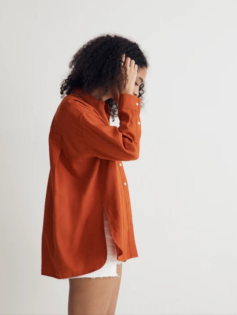 Madewell The Linen-Blend Oversized Shirt in burnt orange XL - Picture 2 of 15